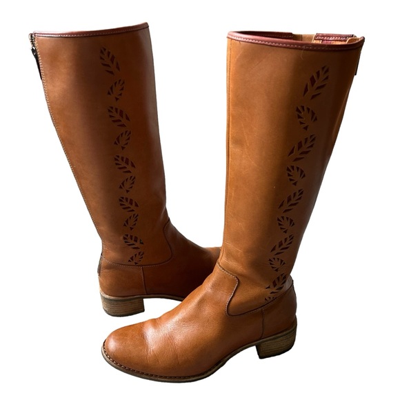 Timberland Shoes - Timberland Flora Cutout tan knee high leather boots perforated leaf size 6.5